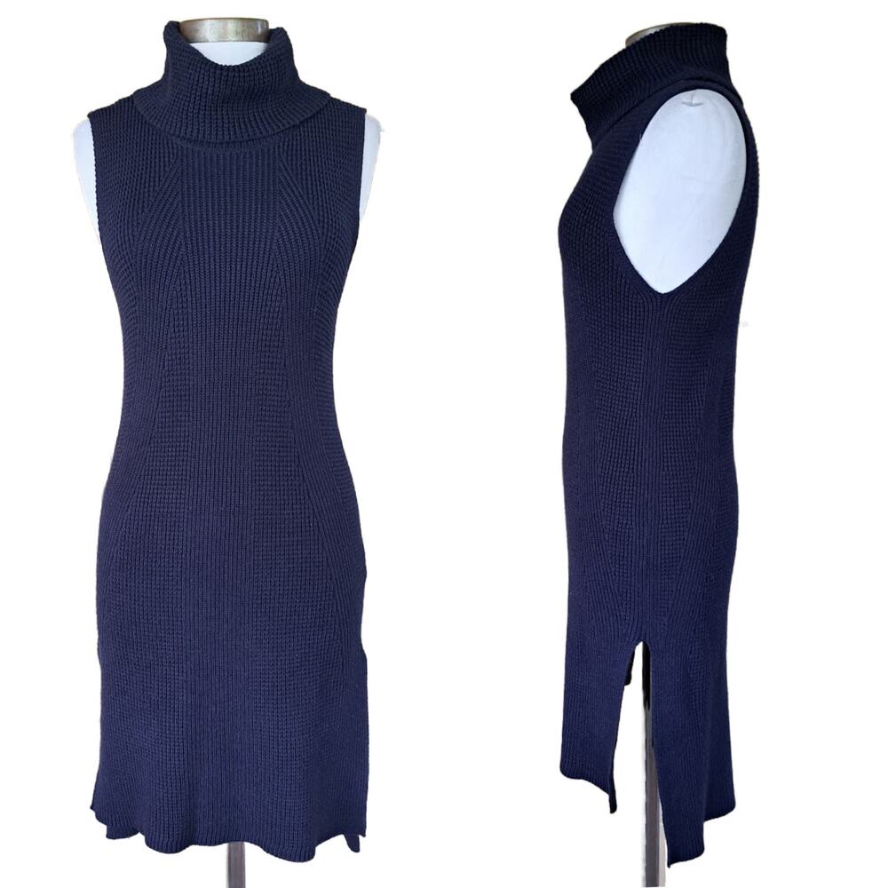 NEW WHITE HOUSE BLACK MARKET Textured Tabard Sleeveless Tunic Sweater Small Navy
